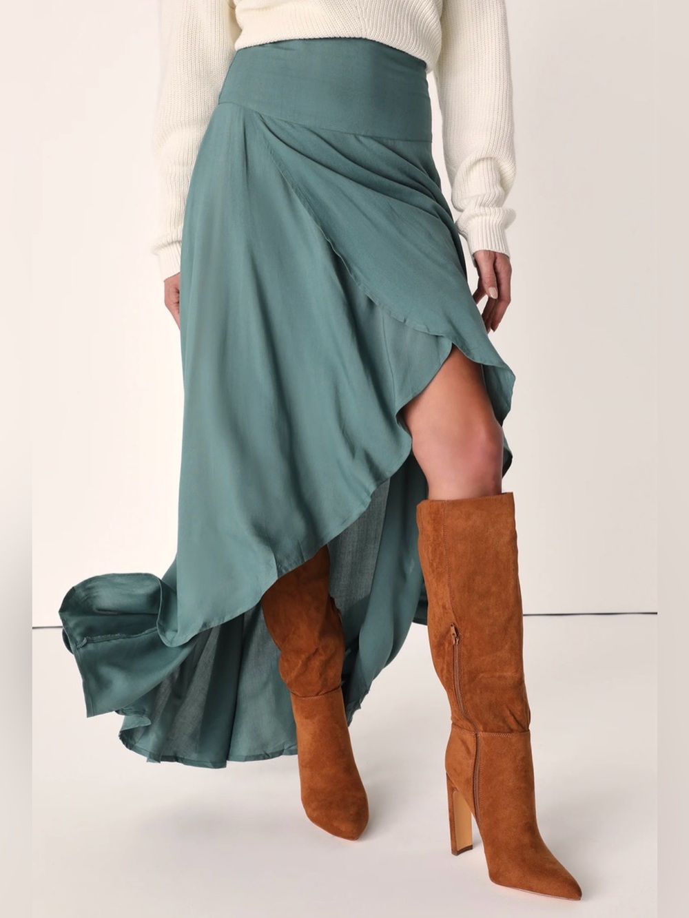 Ambrosio Dark Sage Green High-Low Maxi Skirt